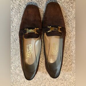 Salvatore Ferragamo Brown Loafers with Gold Buckle